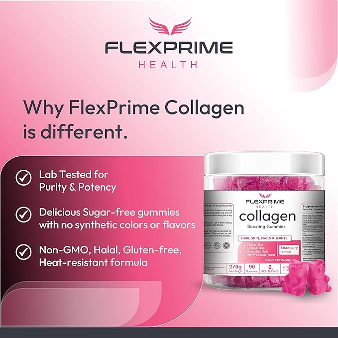 Collagen with Biotin Gummies for Women &amp Men | Halal Sugar-Free Non-GMO Gluten-Free | Anti-Aging Clearer Skin Hair Growth Stronger Nails | Strawberry Flavor - 90 Count