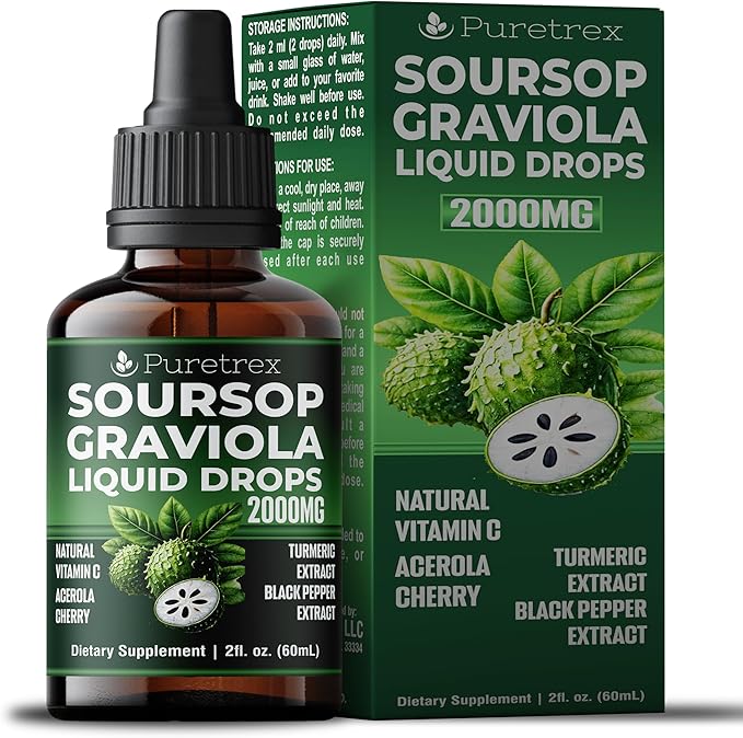 Soursop Graviola Liquid Drops 2000mg with Acerola Cherry Turmeric Extract and Black Pepper Extract 60mL (2 fl oz)