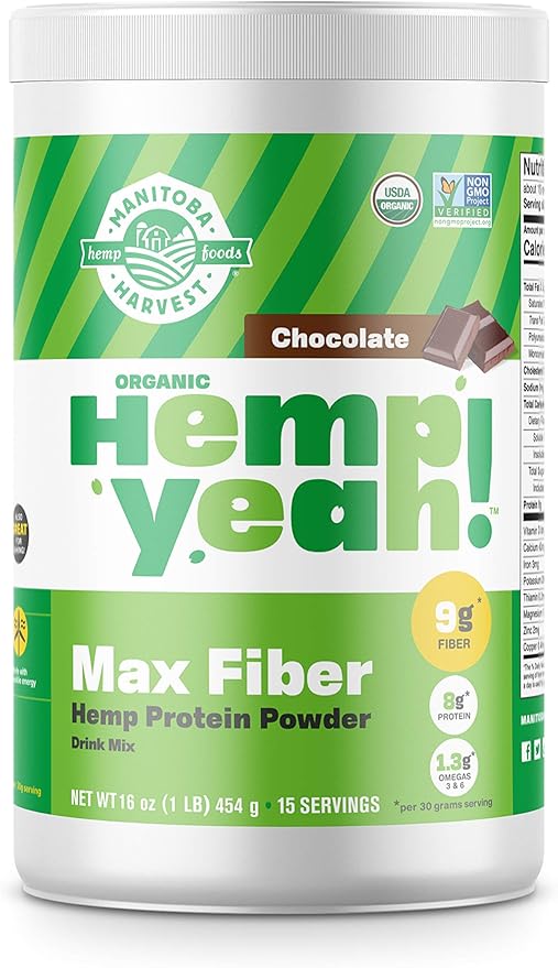 Manitoba Harvest Organic Hemp Pro Fiber Protein Powder Chocolate 16oz with 10g of Fiber &amp 8g Protein per Serving Preservative-Free