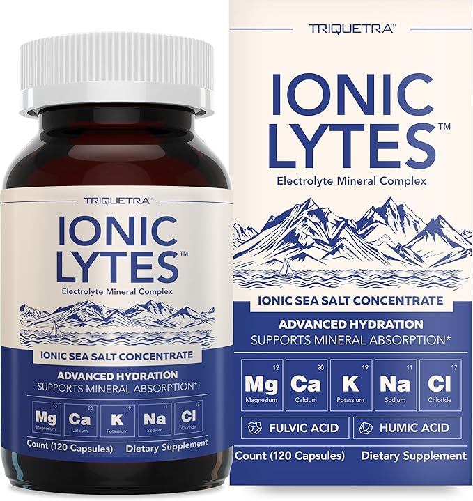 Ionic Lytes™ Electrolyte Mineral Complex with Ionic Sea Salt Fulvic &amp Humic Acid - Supports Hydration Electrolyte &amp Mineral Balance &amp Muscle Function (120 Capsules) - Soy-Free Gluten-Fr