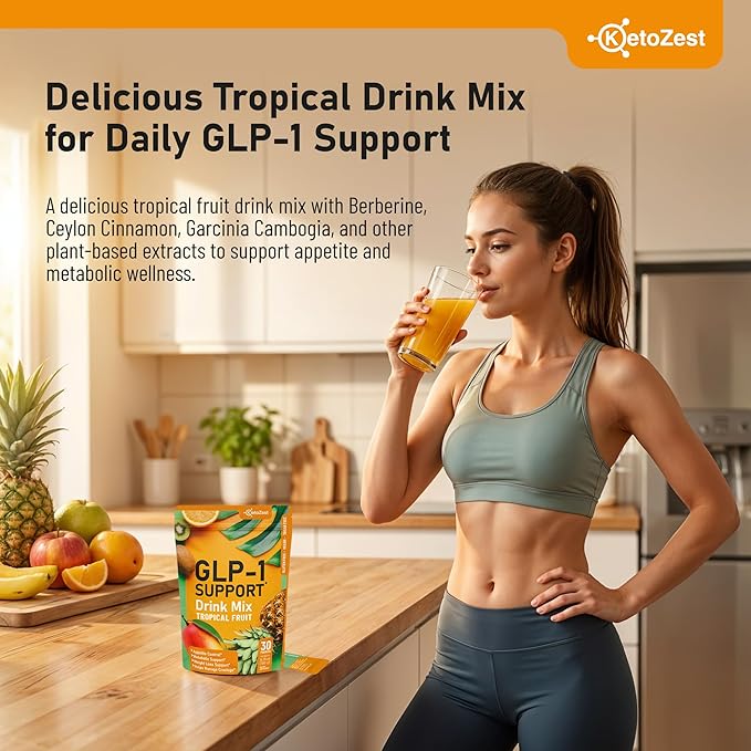 GLP-1 Support Drink Mix Powder - Women Men Weight Loss Support Natural Appetite Suppressant &amp Metabolic Booster - Daily GLP1 Support for Fat Burn Cravings Control Gut Health Fiber Supplement