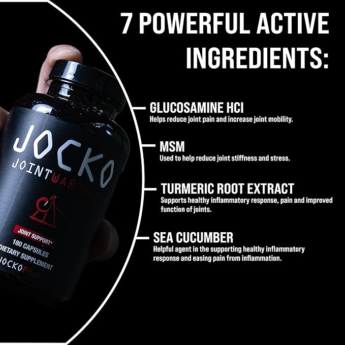 Jocko Fuel Joint Support Supplement - Glucosamine MSM for Joint Pain Mobility &amp Flexibility w/Turmeric &amp Boswellia (180 Capsules)