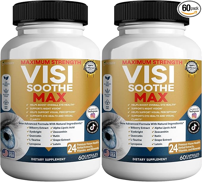 Vision Soothe Max Eye Health Supplement 60 Capsules 24 Herbal Extracts with Vitamins and Minerals Maximum Strength (2)