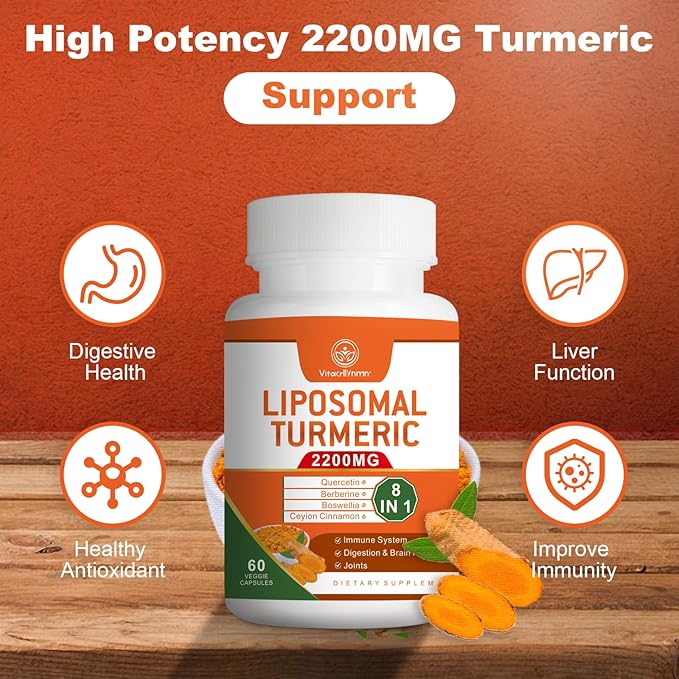 2200mg Liposomal Turmeric Curcumin Supplement 95% Curcumin Extract for Joint Support 180 Capsules