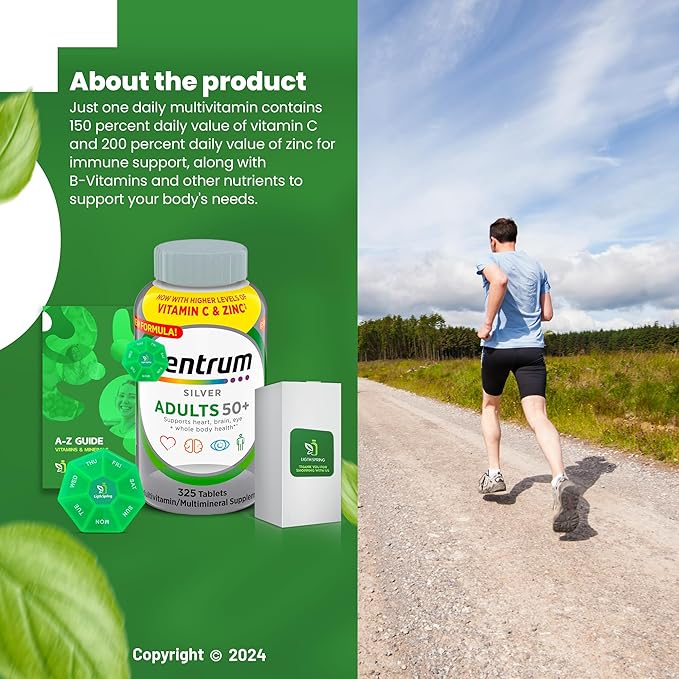 Multivitamin Silver Adults 50+ 325 Tablets with Bundle Exclusive Vitamins &amp Minerals - A to Z - Better Ligth&ampSpring Guide + Weekly Pill Organizer (3 Items)
