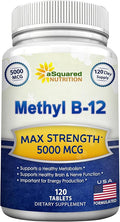 aSquared Nutrition Vitamin B12-5000 MCG Supplement with Methylcobalamin (Methyl B-12) - Max Strength Vitamin B 12 Support to Help Boost Natural Energy Benefit Brain &amp Heart Function - 120 Tablets