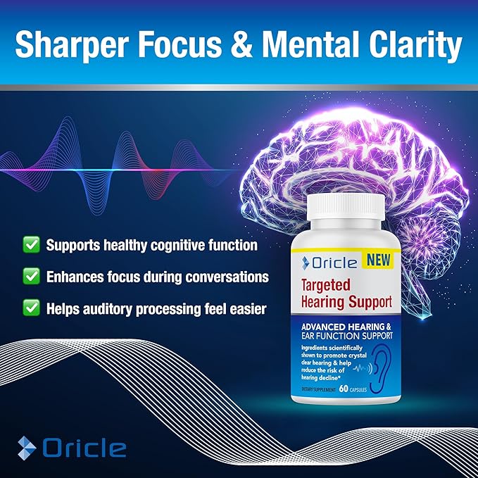 Oricle Targeted Hearing Support – Natural Hearing Health Supplement with Ginkgo Biloba CoQ10 Turmeric &amp Zinc – Promotes Ear Function Circulation &amp Wellness – 60 Vegan Capsules