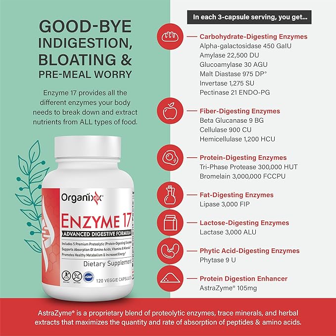 Organixx Clean Sourced Collagens (20 Serv) &amp Enzyme 17 (80 Caps) Bundle Hydrolyzed Collagen Protein Plus Digestive Enzymes with Tri-Phase Protease Supports Digestion Immunity &amp Joints Glut