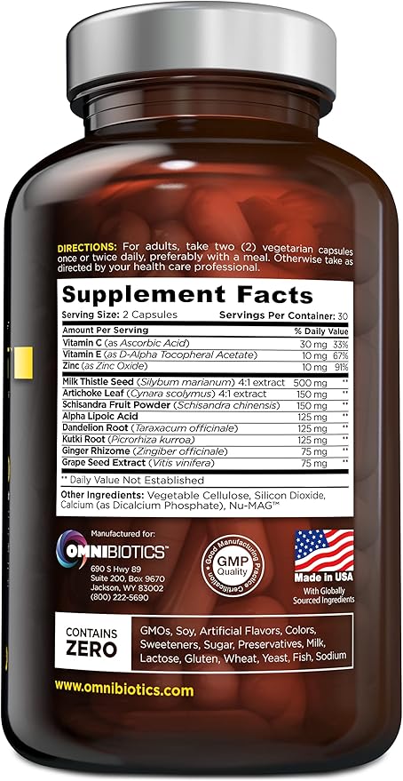 OmniBiotics Liver Cleanse Detox &amp Repair Supplement – Milk Thistle Dandelion Root Alpha Lipoic Acid Artichoke Extract Schisandra Silymarin – 60 Vegan Capsules