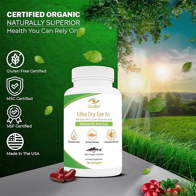 Formulated to Help Relieve Dry Itchy Eyes - 1700mg Triglyceride Omega-3 + EPA &amp DHA LuteinZeaxanthin B12 D3-60 Servings (Ultra Dry Eye UDETG - 2 Month)
