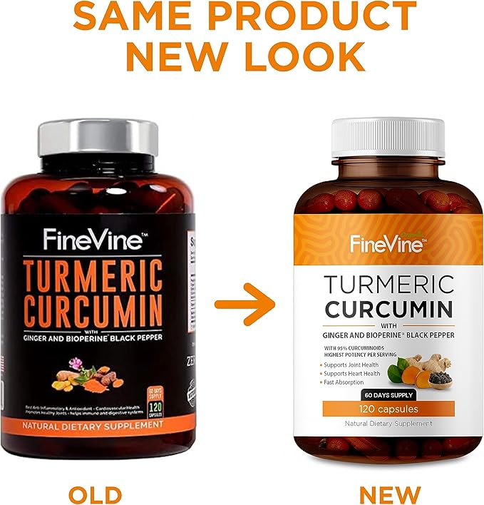 Turmeric Curcumin with BioPerine Black Pepper and Ginger - Made in USA - 120 Vegetarian Capsules for Advanced Absorption Joints Support
