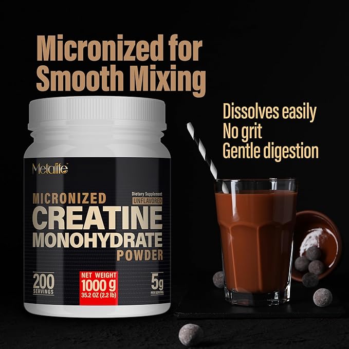 100% Pure Creatine Monohydrate Powder Canada-Made 1000 g (200 Servings) Micronized Powder Muscle Growth Unflavored Ideal for Athletes &amp Fitness Enthusiasts Third party lab tested Vegan