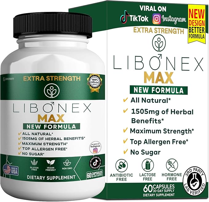 Libonex Max Extra Strength Maca Root Complex Herbal Supplement 60 Capsules All Natural Vegan Gluten Free Non-GMO (1)