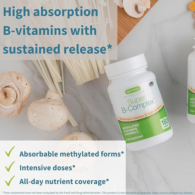 Super B-Complex 180 Tablets &amp High Absorption Omega-3 Wild Fish Oil 1360mg Bundle Methylated Sustained Release B Complex and 1000mg EPA &amp DHA with Astaxanthin by Igennus