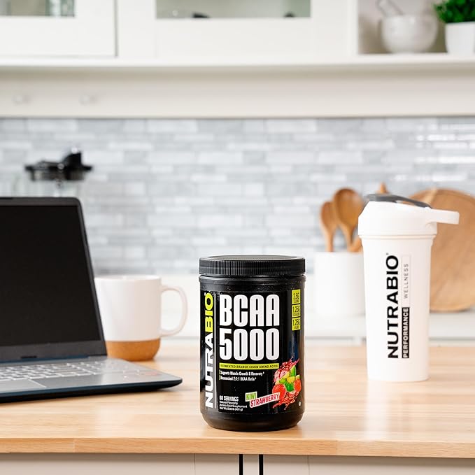 NutraBio BCAA 5000 Powder - Vegan Fermented BCAAs - Supports Lean Muscle Growth Recovery Endurance - 60 Servings - Kiwi Strawberry