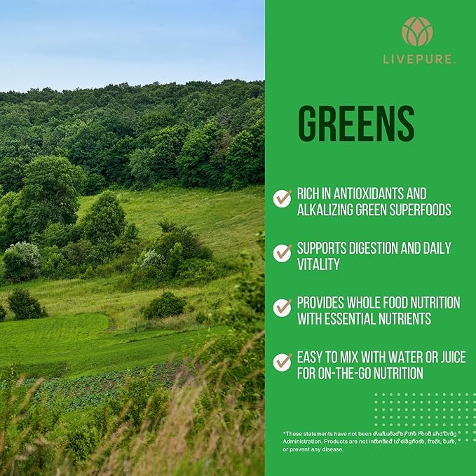 Pure Greens 210g - Greens Powder with Superfoods Antioxidants and Phytonutrients with Four Proprietary Blends. Easily Mix with Water or Juice. Vegan-Friendly Naturally Sweetened with Stevia.
