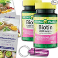 Choice Bundle Spring Valley Biotin Softgels 1000mcg Dietary Supplement for Hair Skin Nail Health 150 Ct 2 pk (300 Total) + Vitamin Guide &amp Pill Container (4 Items)!