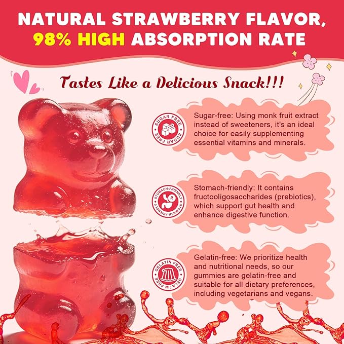 Sugar Free Calcium Multivitamin Gummies for Kids with Methyl B12 &amp Methylfolate Calcium Vitamins C D A B1 B2 B6 Biotin Magnesium Zinc with Nutritional Immune Bone Support 60 Ct