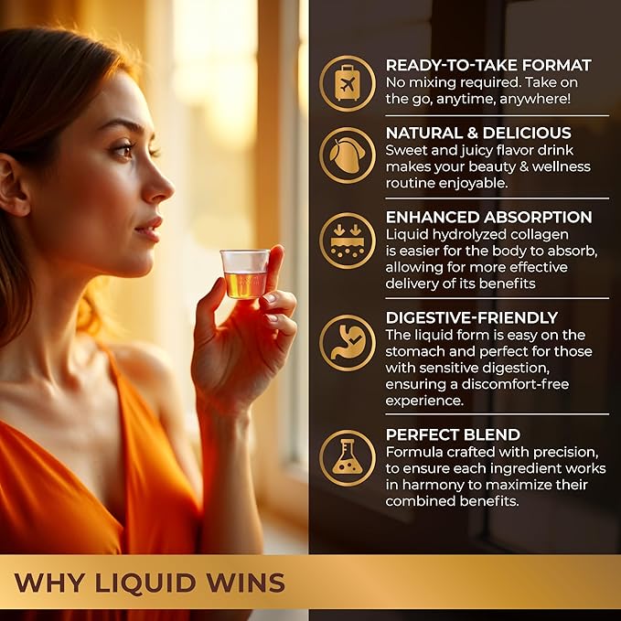 Liquid Collagen Peptides with Biotin &amp Hyaluronic Acid - Biotin 10000mcg Hydrolyzed Collagen Type 1 and 3 Vitamins B5 B6 C &amp E - Liquid Collagen for Women and Men Hair Skin and Nails Supp