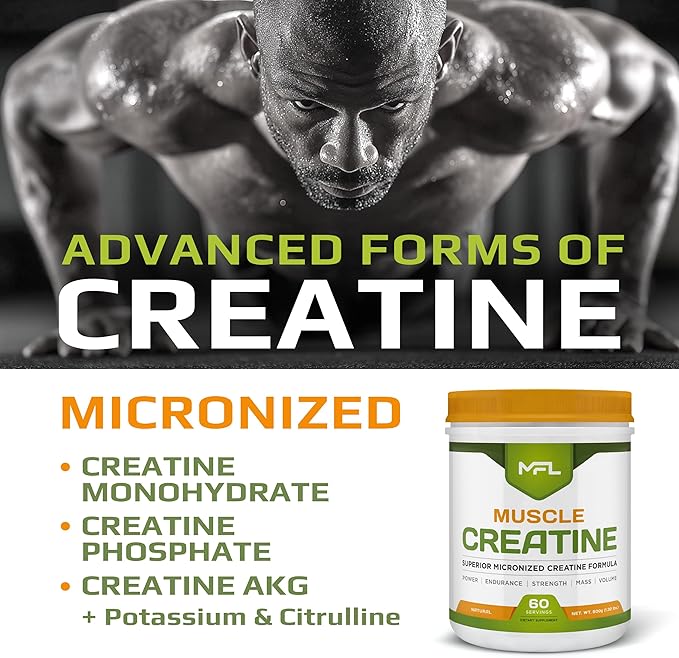 MFL Muscle Creatine | 3 Forms of Micronized Creatine | 10g | 0 Sugar | Sweetened with Stevia | All-Natural | 60 Servings (Natural)