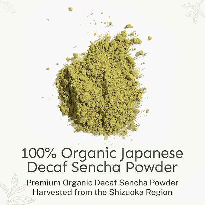 Yu Tea Decaf Organic Sencha Green Tea Powder 30 Instant Packets | Rich in Antioxidants EGCG &amp L-Theanine | Pure Japanese First Harvest Leaf | Caffeine-Free &amp Unsweetened | Single Serve Stic