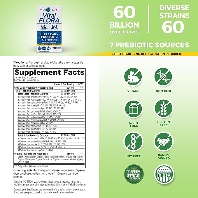 Vital Planet - Whole Body Internal Cleansing Kit with Vital Cleanse 14-Day 2-Part Program Vital Fiber Vital Gut Renew and Vital Flora Ultra Shelf Stable 30 Capsule Probiotic 4 Products-in-One