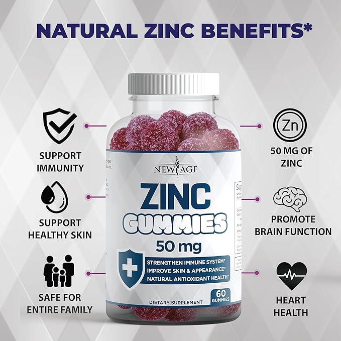 Zinc Gummies - 2 Pack - 50mg High Immune Booster Zinc Supplement Immune Defense Powerful Natural Antioxidant Non-GMO - by New Age (Zinc/Vitamin C)