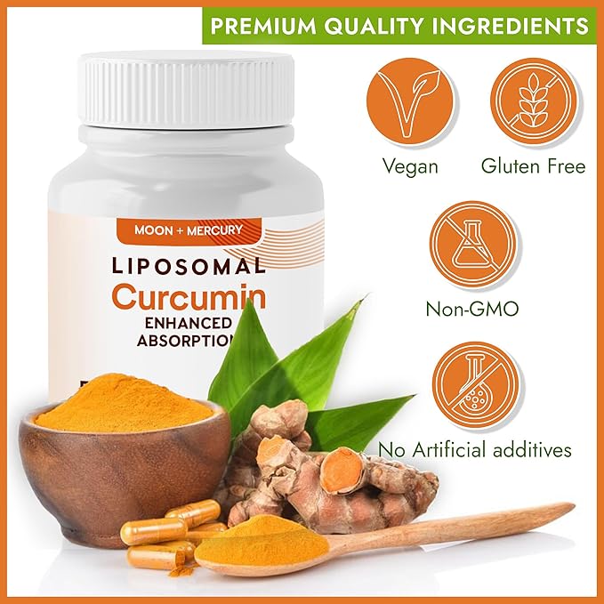 Liposomal Turmeric Curcumin Supplement - High Absorption Capsules for Immune &amp Joint Support - Non-GMO No Fillers No Additives No Black Pepper - 500mg Per Serving - 60 Capsules