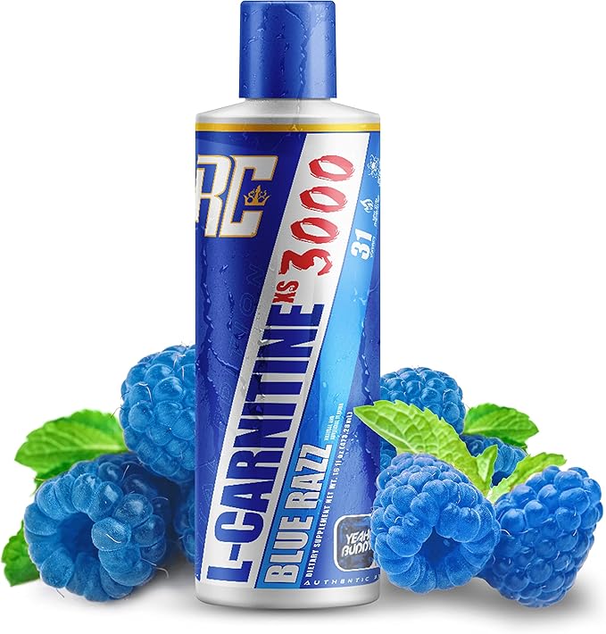 Ronnie Coleman Signature Series L-Carnitine XS 3000 Liquid Amino Acids Metabolism and Lean Muscle Strength Support Stimulant Free Sugar Free Zero Carbs Blue Razz 16 Oz