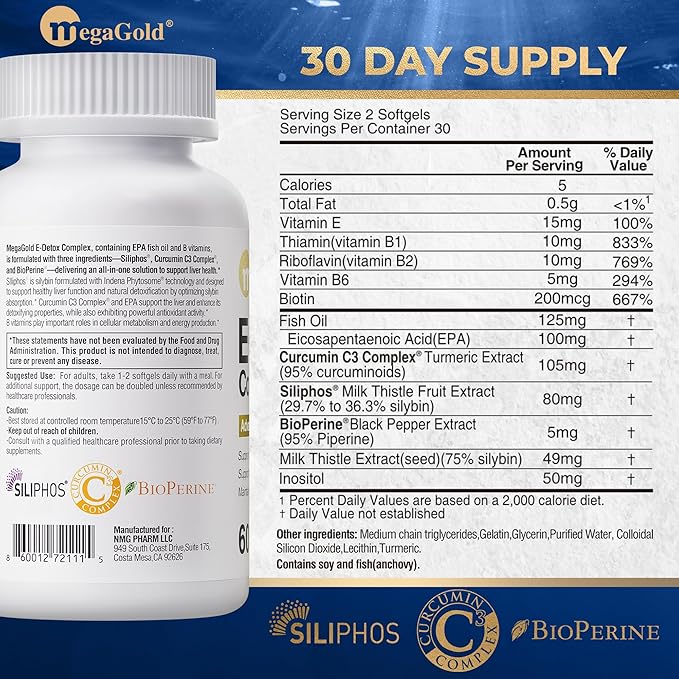 Milk Thistle Supplement with Silymarin Fish Oil Vitamin B6 Biotin and EPA for Men and Women Liver Health - 60 Count Softgels