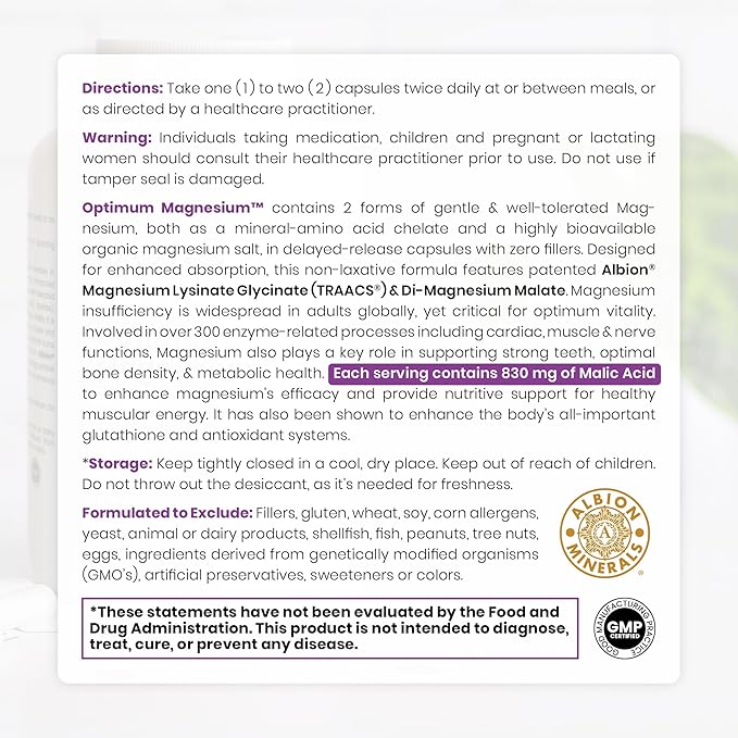 Pure TheraPro Rx Optimum Magnesium Lysinate Glycinate &amp Di-Magnesium Malate Made in USA | 2 Month Supply | Chelated for Maximum Absorption Supports Bone Health &amp Energy Non-GMO
