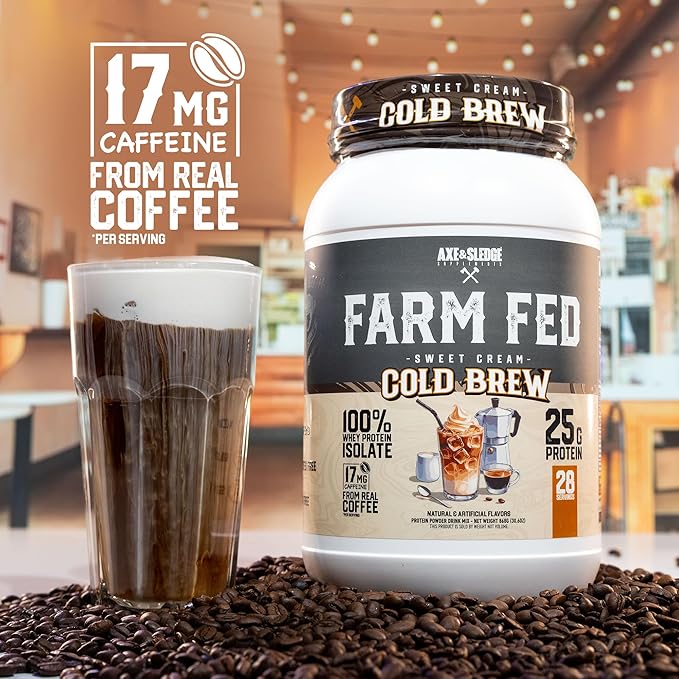 Axe &amp Sledge Farm Fed 100% Whey Protein Isolate | 25g Protein | Low Carb Low Sugar Gluten Free | Protein Powder for Men and Women | Keto | Made in The USA | 28 Servings Sweet Cream Cold Brew