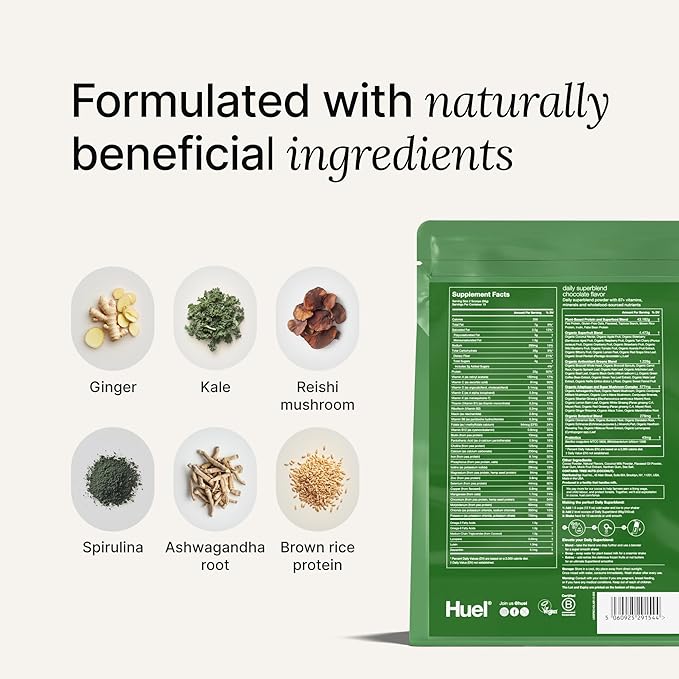 Huel Daily Superblend Chocolate Powder | 25g Plant Based Protein | Super Greens Powder | 87 Vitamins Minerals and Wholefood-Sourced Ingredients |19 Servings