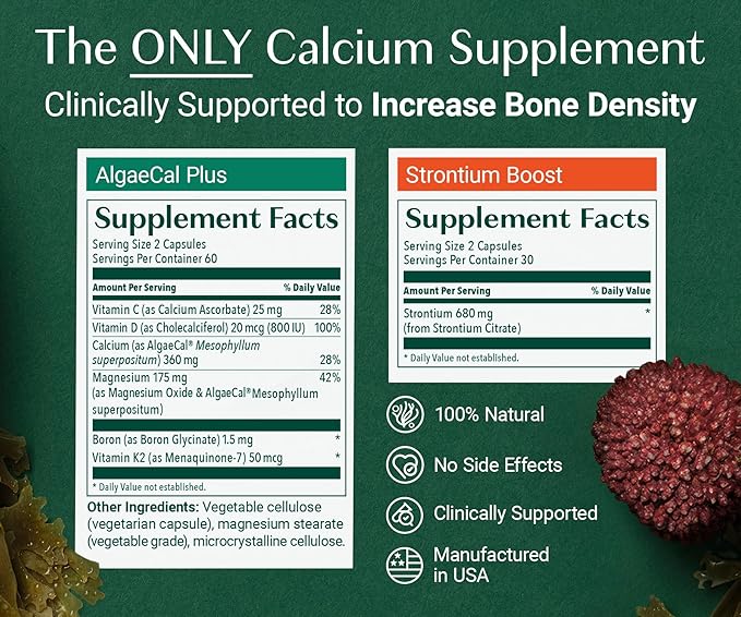 ALGAECAL Bone Health Bundle - Free 4-in-1 Vitamin D3 Complete &amp Red Algae Calcium with 16 Essential Nutrients Clinically Supported to Increase Bone Density in 6 Months