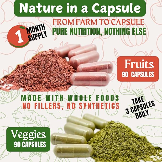 Fruit and Veggies Supplement Capsules | Fruit and Vegetables Capsules Vitamins Maintain Natural BalanceFruits and Vegetables Supplements Supports for Energy LevelsNon-GMO-90 Count(Pack of 6)