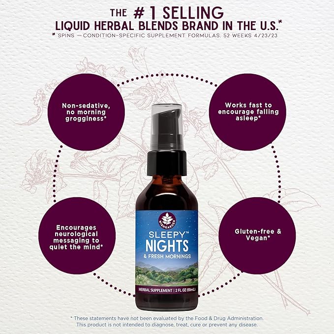 WishGarden Herbs Sleepy Nights &amp Fresh Mornings - All-Natural Herbal Sleep Aid Tincture Organic Sleep Supplement with Passionflower Hops and Scullcap Supports Deep Sleep &amp Healthy Sleep Cyc