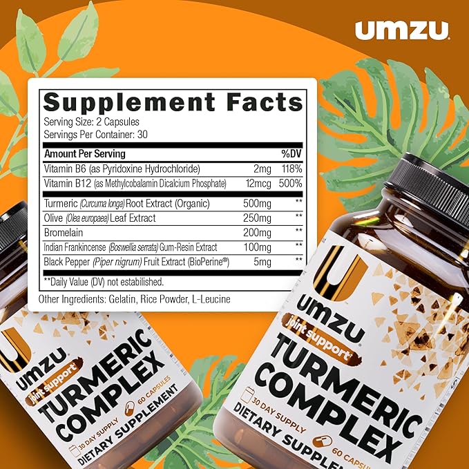 UMZU Turmeric Curcumin Supplement (30 Day Supply) – Bromelain Boswellia &amp BioPerine Black Pepper Blend – Turmeric Supplement for Joint Support &amp Immune Support Daily Wellness Support System