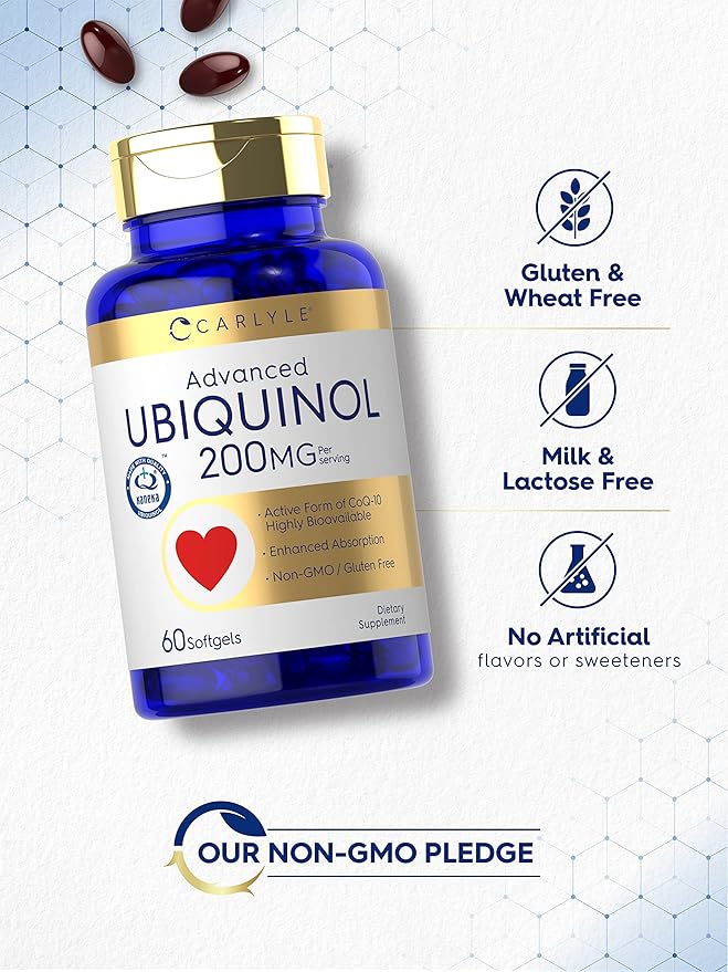 Carlyle Ubiquinol 200mg | 60 Softgels | High Absorption | Active Form of CoQ10 | Non-GMO Gluten Free Supplement