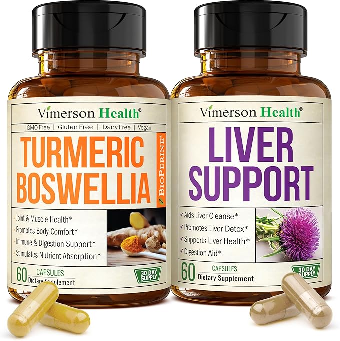 Boswellia Turmeric Curcumin Supplement + Liver Cleanse Detox &amp Repair Bundle – Supports Joint Health Energy &amp Healthy Digestion – with Ginger Turmeric Powder Milk Thistle Zinc &amp Artich