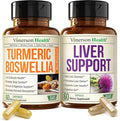 Boswellia Turmeric Curcumin Supplement + Liver Cleanse Detox &amp Repair Bundle – Supports Joint Health Energy &amp Healthy Digestion – with Ginger Turmeric Powder Milk Thistle Zinc &amp Artich