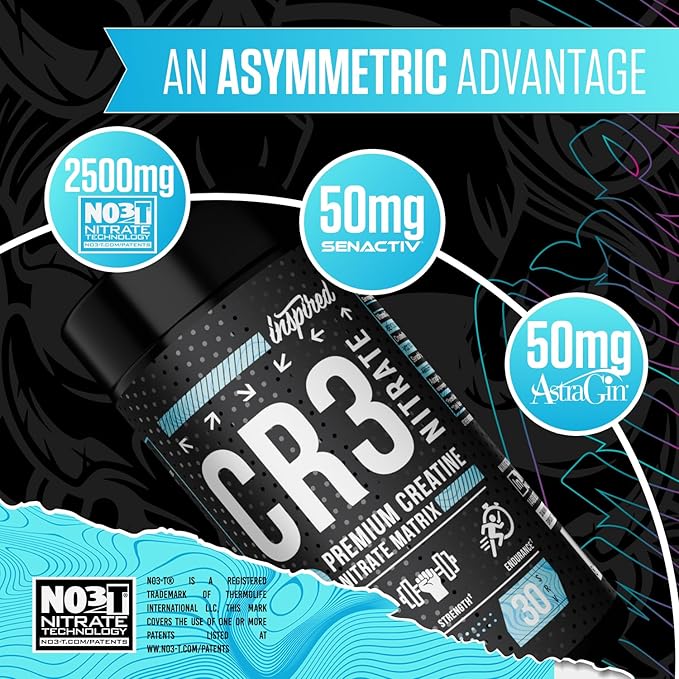 Inspired Nutraceuticals CR3 Creatine Capsules - Advanced Creatine Pills with Nitrates for Zero Bloat Muscle Volume &amp Recovery Support - 30 Servings (120 caps)