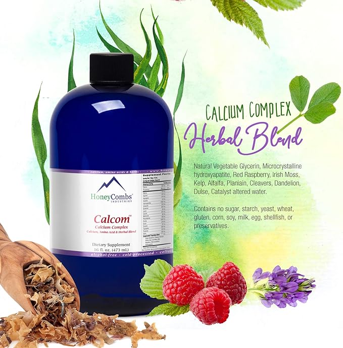 Calcom Calcium Complex – Calcium Magnesium Amino Acid &amp Herbal Blend - Alcohol-Free Oral Calcium Drops - Liquid Calcium Supplement for Bones and Teeth – Vegan Mineral Liquid 16 Oz