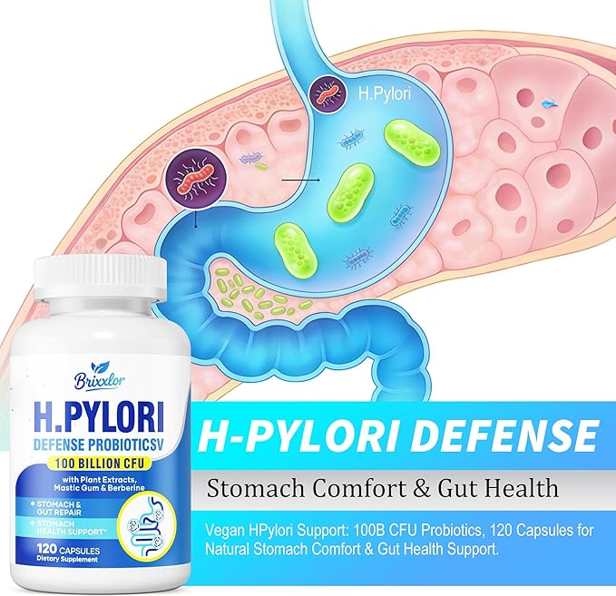 H Pylori Defense Supplements: Stomach Comfort Probiotics 100 Billion CFU with Lactobacillus Reuteri Mastic Gum Berberine for Digestive &amp Gut Health Vegan 120 Capsules