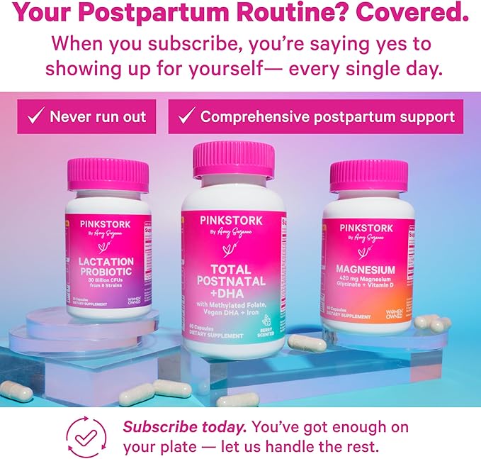 Pink Stork Postnatal Multivitamin + Probiotics with Vegan DHA Ashwagandha Iron Folate B12 - Supports Hormone Balance Postpartum Recovery Gut Health &amp Digestion - Pack of 2