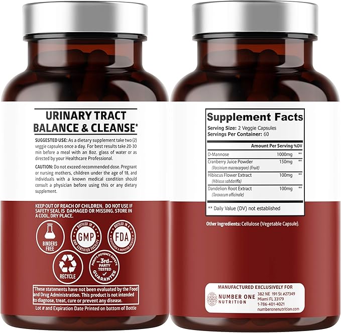 Number One Nutrition N1N Premium Magnesium Complex [500mg] High Absorption and D-Mannose [1350mg with Cranberry &amp Hibiscus] Non-GMO and Gluten-Free 2 Pack Bundle