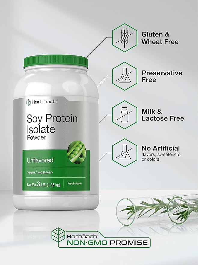 Horbaach Soy Protein Isolate Powder | Vegan &amp Unflavored | for Smoothies Shakes Baking and Cooking | 3 lb | Vegetarian Non-GMO Gluten Free