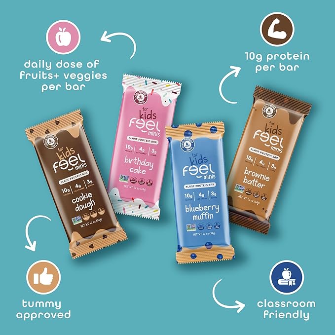 Feel Bar Minis – Kids Protein Bars | Brownie Batter – 12 Pack | 10g Plant Protein | 100 Calories | No Added Sugar | + Daily Veggies | Gluten Free No Nuts No Soy No Dairy No Grains