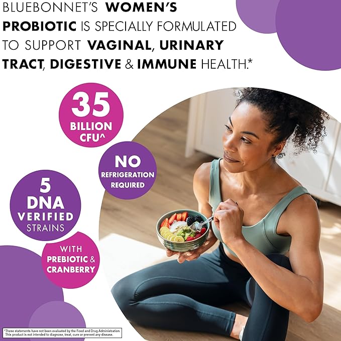 BlueBonnet Nutrition Women’s Probiotic 35 Billion CFU^ Shelf Stable - Urinary Tract Vaginal pH Digestive Immune* - Prebiotic and Cranberry - Non-GMO Free of Dairy Gluten &amp Soy - 30 Servings