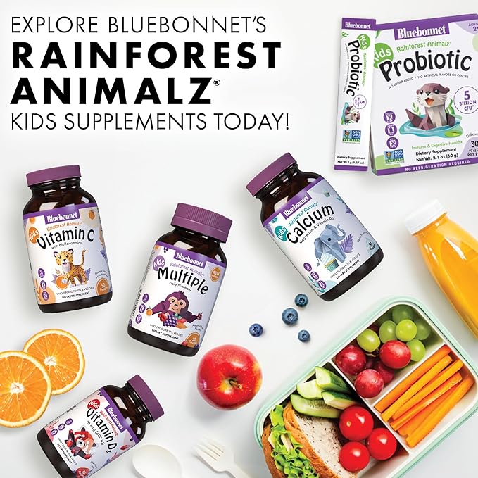 BlueBonnet Nutrition Rainforest Animalz Kids Probiotic 5 Billion CFU^ - Gut Digestive &amp Immune Health - Non-GMO Free of Dairy Gluten Soy Sugar Artificial Flavor &amp Color - Unflavored 30 S
