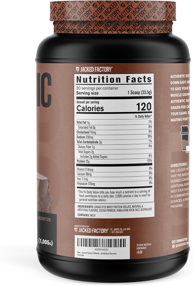 Jacked Factory Authentic ISO Grass Fed Whey Protein Isolate Powder - Low Carb Non-GMO Muscle Building Protein w/No Fillers (Chocolate Peanut Butter 30sv) &amp (Chocolate 30sv)